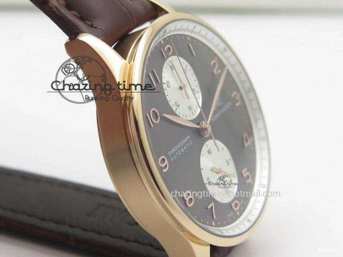 MIROTIME 0110 Original Portuguese 40mm Chrono RG Gray Dial Sliver Subdial on Leather Strap A 7392